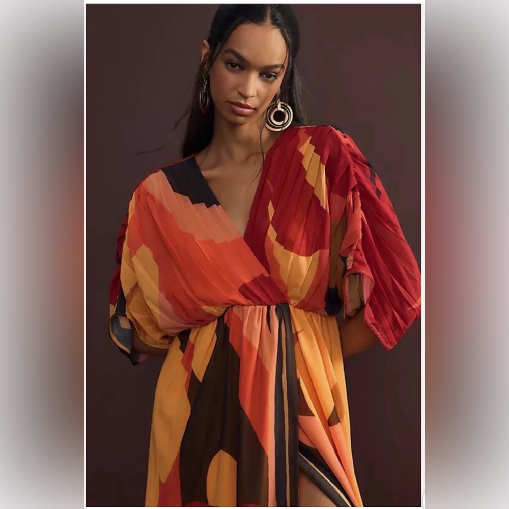 Farm Rio Maxi Wrap Dress in Warm Red, Orange and Yellow - Picture 3 of 7